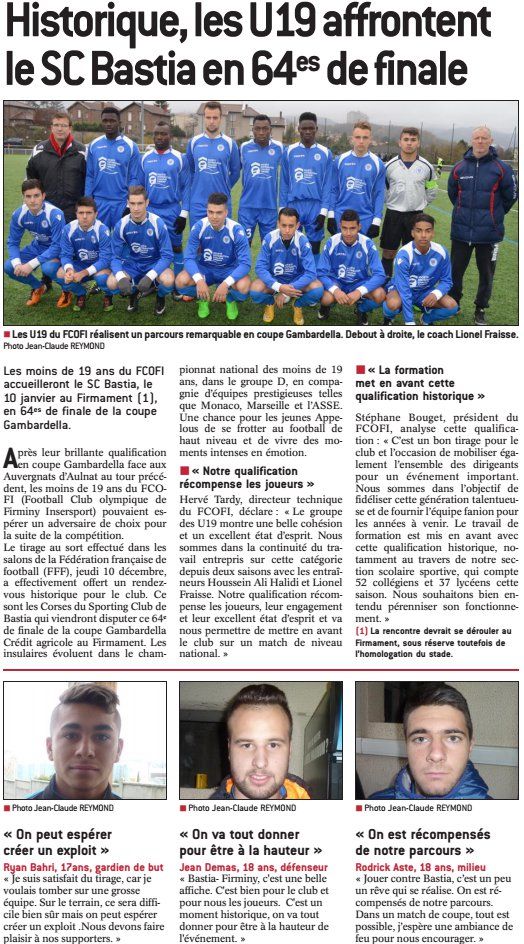 Gambardella : historique, les U19 affrontent le SC Bastia en 64ème de finale