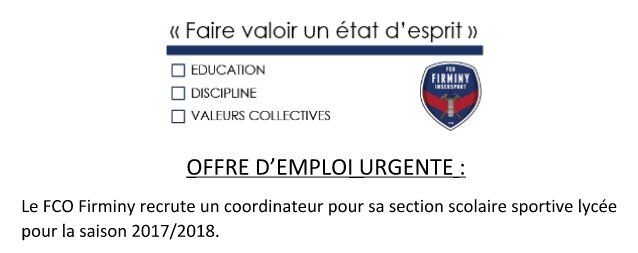 Le FCO Firminy recrute un coordinateur !